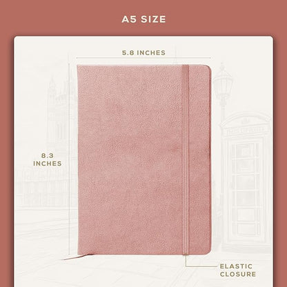 BEECHMORE BOOKS Lined Journal Notebook, 5.8 x 8.3 inch, A5 160 Lined Pages, Hardcover Leather Journals for Women, Men, Writing and Notebooks for Work - 120 GSM Thick Paper, Gifts Box Included