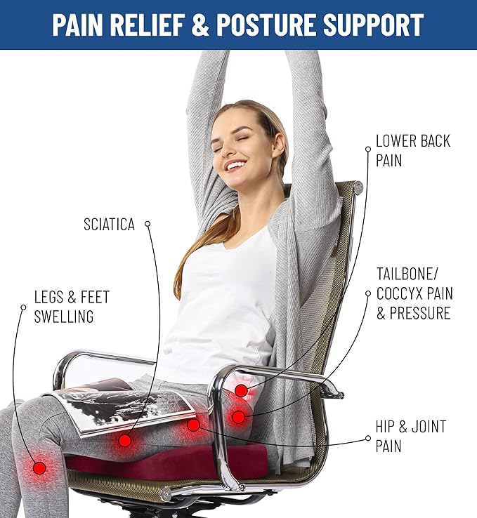 Everlasting Comfort Doctor Recommended Memory Foam Seat Cushions for Office Chairs - HSA FSA Eligible Tailbone Pain Relief Cushion, Sciatica & Back Support, Office Chair Cushion & Car Seat Cushion