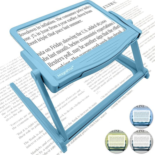 MAGNIPROS 5X Large LED Hands-Free Full Page Magnifying Glass with Detachable Stand & 3 Stepless Color Modes to Reduce Eye Strain, Ideal for Reading Small Prints, Crafting, Low Vision & Seniors