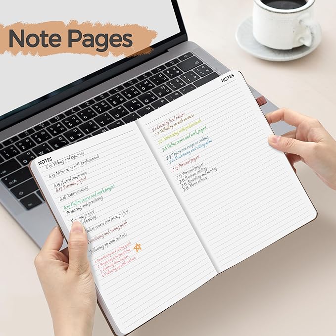 SUNEE 2025 Weekly & Monthly Hardcover Planner 5.5" x 8.3" - 12 Month (January 2025 - December 2025), Small Hardcover Planner, Pocket, Notes, 100 GSM Paper, Brown