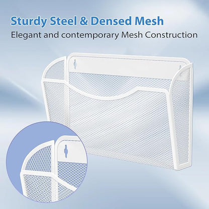 Mesh Hanging Wall File Holders, 3Pack Single Pocket Vertical Mounted File Holder, Wall Basket Mail Organizer for Office, Home and School (White)