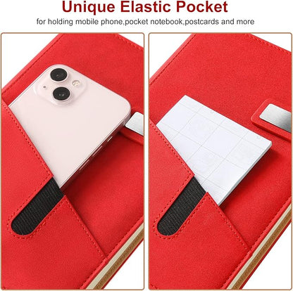 A5 Blank Journal Notebook, Refillable Hardcover Leather Sketchbook with Pocket and Magnetic Buckle, 240 Pages Travel Sketchbook for Drawing and Writing, 80gsm Unlined Journal for Men and Women - Red