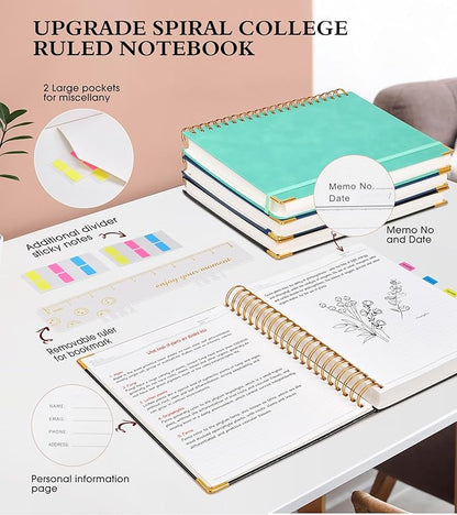 Spiral Notebook Journal 7.6” x 10”, 300 Pages Hardcover Leather Lined Journals for Women Men, B5 Large College Ruled Notebooks with 100 GSM Thick Paper, Spiral Journal for Writing Work School, Black
