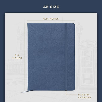 BEECHMORE BOOKS Lined Journal Notebook, 5.8 x 8.3 inch, A5 160 Lined Pages, Hardcover Leather Journals for Women, Men, Writing and Notebooks for Work - 120 GSM Thick Paper, Gifts Box Included