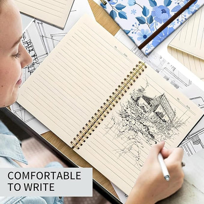 Spiral Journal Notebook, A5 Cute Notebooks for Women Men, College Ruled Hardcover Notebook for Work & Note Taking, 60 Pages Double-Wire Journals for Writing Cute Blue Flowers