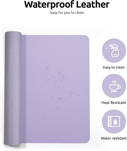 YSAGi Leather Desk Protector, Office Mat, Large Mouse Mat, Non-Slip PU Leather Blotter, Laptop Desk Pad, Waterproof Writing Pad for Office and Home (Light Purple, 31.5" x 15.8")