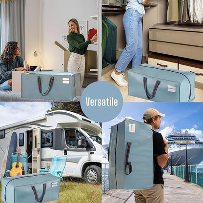 VENO 6 Pack Moving Bags w/Backpack Straps, Moving Boxes & Storage Bins Alternative, Packing Supplies, Camping Accessories Totes, Dorm Room Essentials Storage Bags (Shiny Light Blue, 6 Pack)