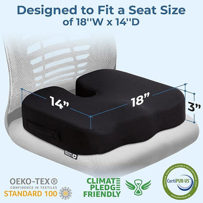 5 STARS UNITED Seat Cushion for Desk Chair - Tailbone, Coccyx Sciatica Pain, Pressure Relief - Office Chair, Wheelchair, Car Cushions - Cooling Memory Foam