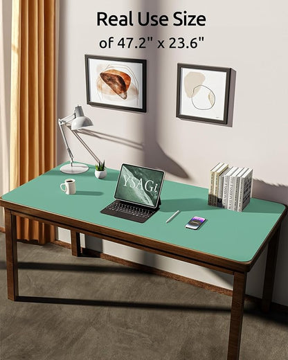 YSAGi Leather Desk Protector, Office Mat, Large Mouse Mat, Non-Slip PU Leather Blotter, Laptop Desk Pad, Waterproof Writing Pad for Office and Home (Green-Blue, 47.2" x 23.6")
