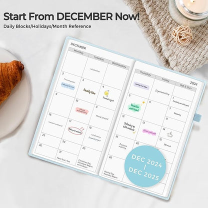 SUNEE 2025 Pocket Weekly Planner for Purse 3.5" x 6" - 12 Month (January 2025 - December 2025), Pocket Size Planner, Hardcover, Notes, Pocket, 100 GSM Paper, Grey Blue