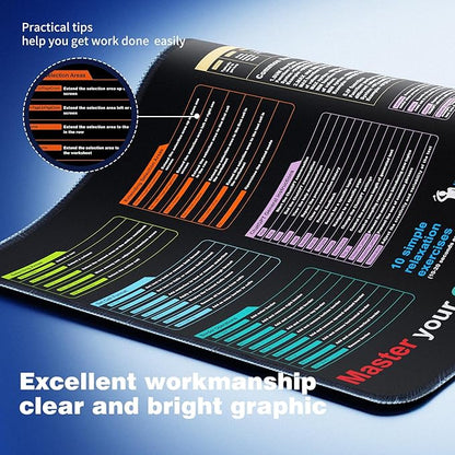 Waterproof Mouse pad—Excel Cheat Sheet Desk pad—Contains 9 major Excel function modules and common functions—Large XL Mouse pad Gaming|Desk mat for Keyboard and Mouse|Computer mat with excel Shortcuts
