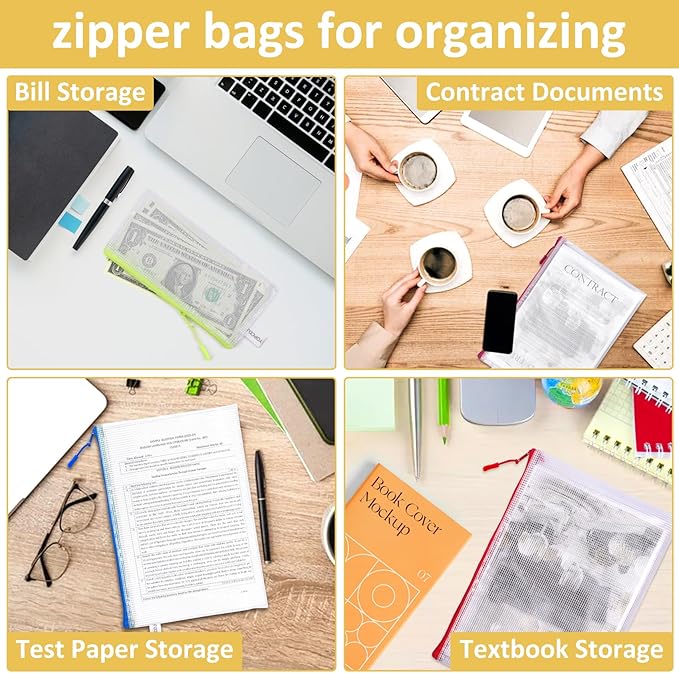 20pcs Mesh Zipper Pouch Bags, Zipper Bags for Office Supplies,12 Colors for Puzzles Board Game Storage, 8 Sizes for Reusable Plastic Zip Organizer for Travel