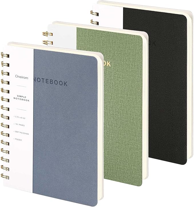 Lined Spiral Notebook College Ruled A5 Journal Book for Note Taking, 160 Pages Writing Journal for Office and Home School Supplies 5.75x8.125 inch - Green Blue Black
