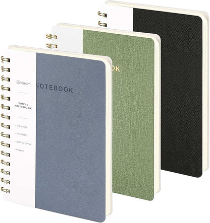 Lined Spiral Notebook College Ruled A5 Journal Book for Note Taking, 160 Pages Writing Journal for Office and Home School Supplies 5.75x8.125 inch - Green Blue Black