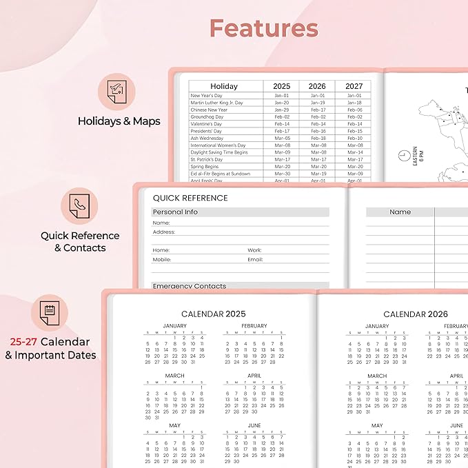 SUNEE 2025 Pocket Weekly Planner for Purse 3.5" x 6" - 12 Month (January 2025 - December 2025), Pocket Size Planner, Hardcover, Notes, Pocket, 100 GSM Paper, Peach Pink