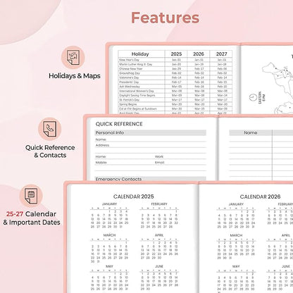 SUNEE 2025 Pocket Weekly Planner for Purse 3.5" x 6" - 12 Month (January 2025 - December 2025), Pocket Size Planner, Hardcover, Notes, Pocket, 100 GSM Paper, Peach Pink