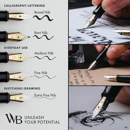 Wordsworth & Black Luxury Fountain Pen - Stunning Gold Pen, 24K Gold Finish,18K Gilded Nib (Medium), Ink Converter, Best Pen Gift Set for Men & Women, Professional, Executive, Office, Nice Pens
