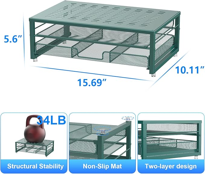 gianotter Computer Monitor Stand Riser, office organizer with Drawer, Office Organizers Storage for Classroom Office Supplies (Dark Green)