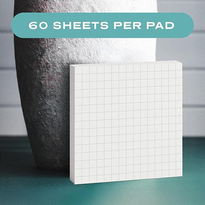 Sticky Notes Graph Paper 12pk | 3x3 Inch Small Self Stick Notepads for Desk and School Supplies