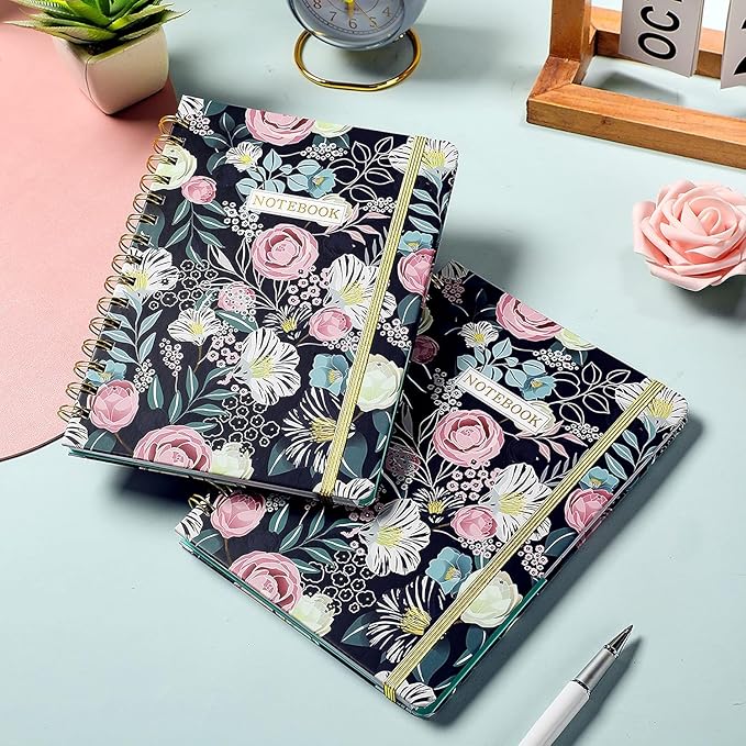 Ruled Notebook/Journal - Classic Lined Journal/Notebook, 6.4'' x 8.5'', Hardcover with Thick Paper, Twin-Wire, Banded + Pen Holder +Inner Pocket - Petunia