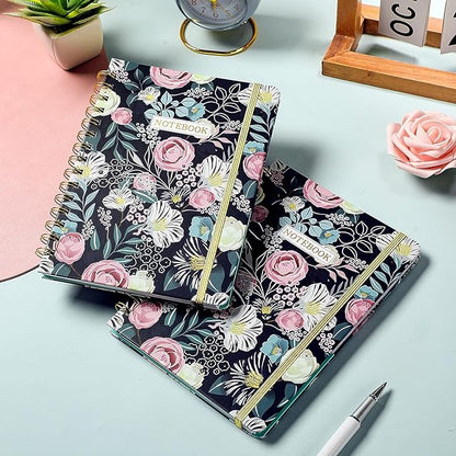 Ruled Notebook/Journal - Classic Lined Journal/Notebook, 6.4'' x 8.5'', Hardcover with Thick Paper, Twin-Wire, Banded + Pen Holder +Inner Pocket - Petunia