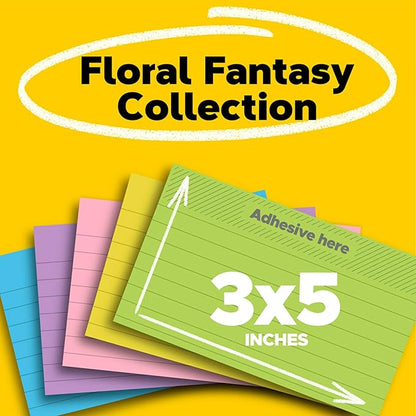 Post-it Notes, 3x5 in, 5 Pads, America's #1 Favorite Sticky Notes, Floral Fantasy Collection, Bold Colors, Clean Removal, Recyclable (635-5AU) (Pack of 2)
