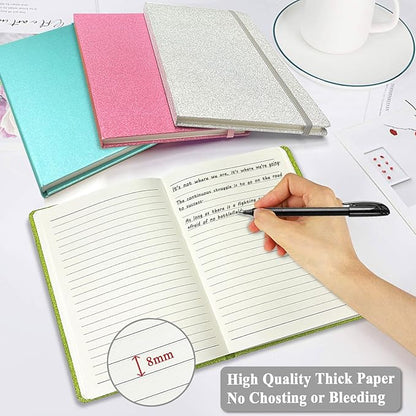 Pink Glitter Notebook, 8.3x5.7” 160 Lined Pages Glitter Never Peel Off Sparkle Journal for Girls College Ruled A5 Hardcover Notebooks for Teens Women Writing Note Taking Office Work School Gifts
