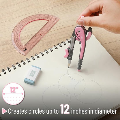 Mr. Pen- Compass and Protractor Set, Rogue Pink, Compass Geometry Tool, Protractor and Compass Set, Compass Drawing Tool, Drawing Compass, Geometry Compass, Math Compass for Geometry
