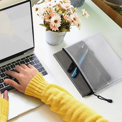 Mesh Zipper Pouch, 6PCS Waterproof Plastic Mesh ZipperBag, A5 Size Tear-Resistant Document Pouch, Extra Large Zip File Bags, for School Office Supplies Home Travel Storage(9.4×7.1 Inch)