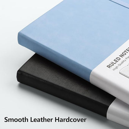 RETTACY Journaling Notebooks, A5 Lined Journal Notebook with 192 Numbered Pages, 5.7'' × 8.3'' Medium Size, for Writing, Work, Office, Leather Hardcover, 100 GSM Thick Paper (Light Blue)