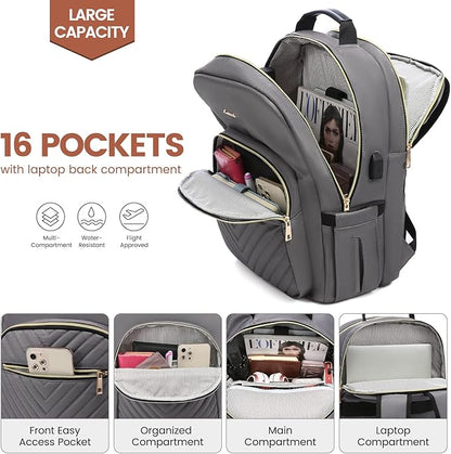 LOVEVOOK Laptop Backpack for Women 17.3 inch,Cute Womens Travel Backpack Purse,Professional Laptop Computer Bag,Waterproof Work Business College Teacher Bag Carry on Backpack with USB Port,Purple Gray