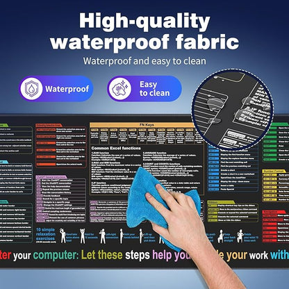 Waterproof Mouse pad—Excel Cheat Sheet Desk pad—Contains 9 major Excel function modules and common functions—Large XL Mouse pad Gaming|Desk mat for Keyboard and Mouse|Computer mat with excel Shortcuts