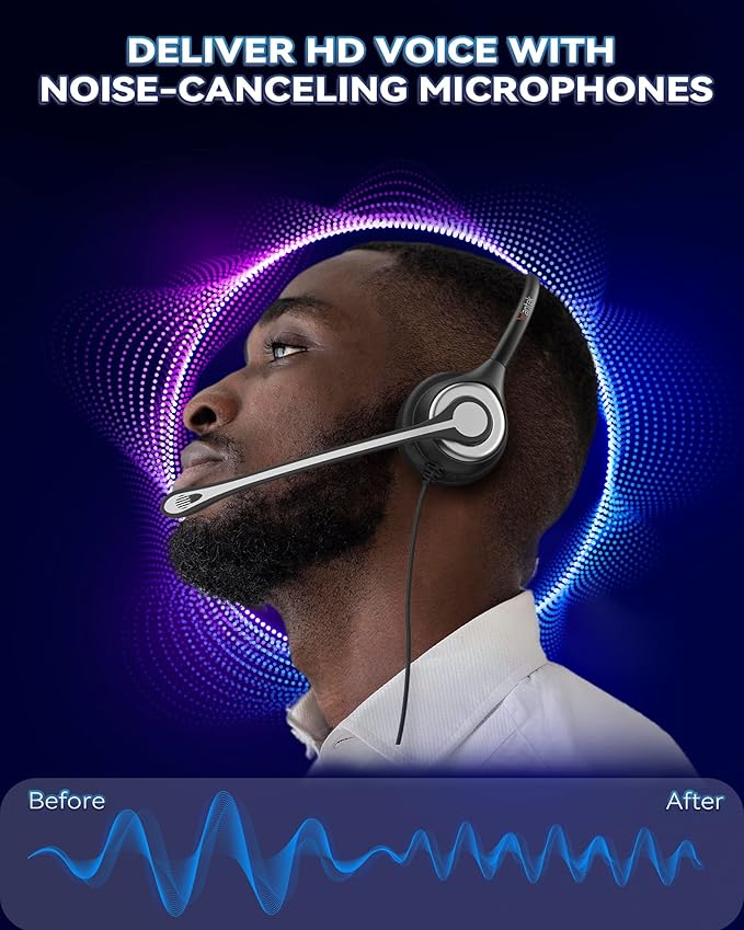 Wantek Corded Telephone Headset Mono w/Noise Canceling Mic for Avaya Aastra Allworx Adtran Alcatel Lucent AltiGen Comdial Digium Gigaset InterTel Mitel Plantronics MiVoice Landline Deskphones
