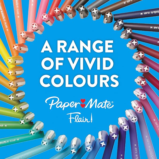Paper Mate Flair Felt Tip Pens | Medium Tip (0.7 mm) | Assorted Colours | 16 Count Pouch