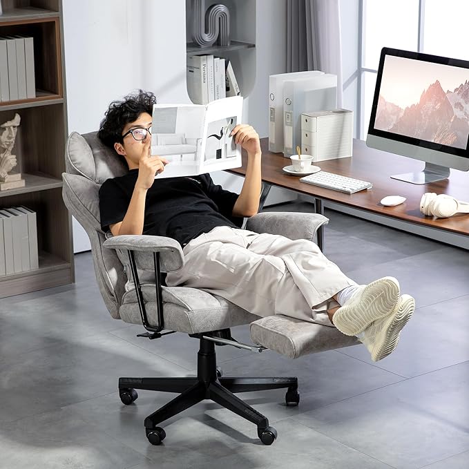 HOMCOM Executive Office Chair, 400LBS Big and Tall Office Chair with Foot Rest, Microfiber Computer Desk Chair with Lumbar Support, Reclining Function and Wide Seat, Gray