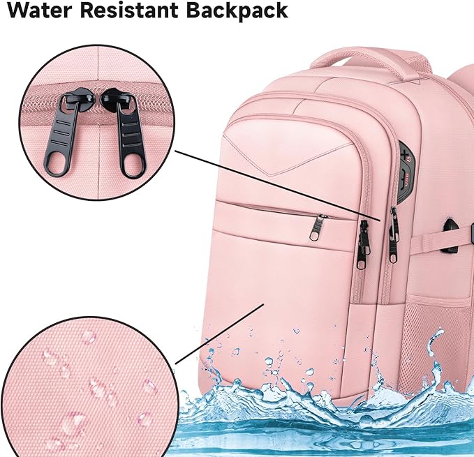 Lapsouno Business Laptop Backpack,Travel Backpack, Carry on Backpack for Women, TSA 15.6 Inch Travel Laptop Backpack with USB Port,College School Business Backpack for Women, Light Pink