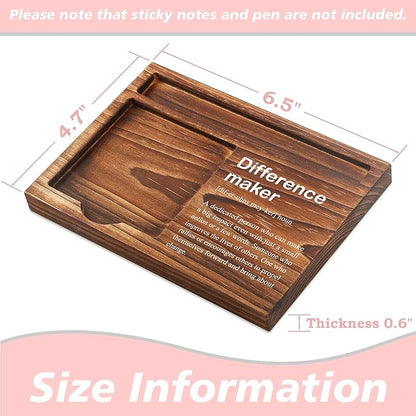 Difference Maker Sticky Note Holder Wooden Notepad & Pen Holder 6.5" x 4.7" Sticky Note Pad Holder Dispenser for Desk Difference Maker Definition Work Gifts, NPA183