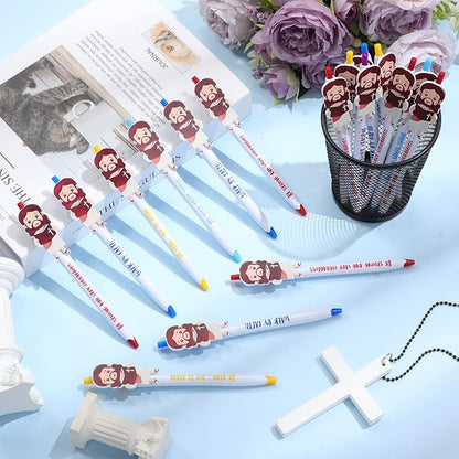 100 Pcs Christian Jesus Pens Bible Verse Pens for Kids Cute Jesus Ballpoint Pens with Inspirational Quotes Sunday Religious Pens for Classroom Prizes Church Christmas Easter Gift