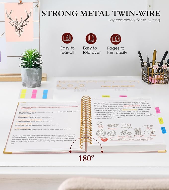 Spiral Notebook Journal 5.75” x 8.38”, 300 Pages Hardcover Leather Lined Journals for Women Men, A5 Small College Ruled Notebooks with 100 GSM Thick Paper, Spiral Journal for Writing Work School, Pink