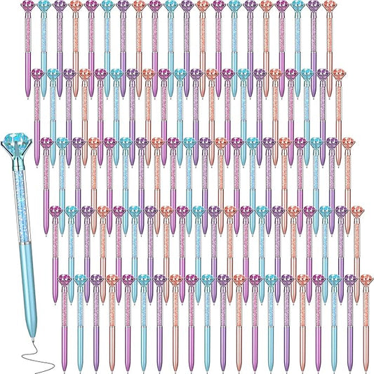 Sherr 100 Pack Big Crystal Diamond Pens Cute Ballpoint Pens Retractable Ballpoint Rhinestones Crystal Bling Gem Plated Black Gel Ink Office Supplies Gifts for Women(Cute,Glitter)