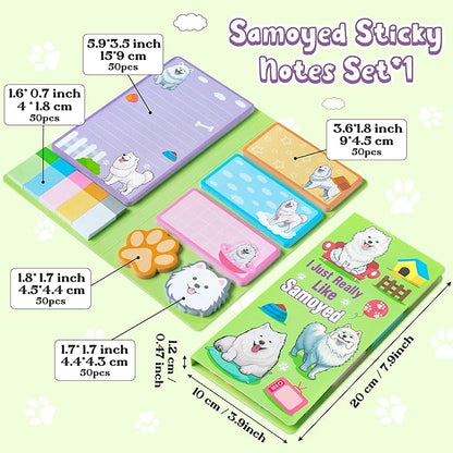 I Just Really Like Samoyed Sticky Notes Set, 550 Sheets, Cute Samoyed Self-Stick Notes Pads Animal Divider Tabs Bundle Writing Memo Pads Page Marker Back to School Office Supplies Small Gift