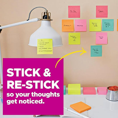 Post-it Super Sticky Lined Notes, 3 Sticky Note Pads, 4 x 6 in., School Supplies for Students, Ideal for Textbooks, Notebooks, Walls and Vertical Surfaces, Supernova Neons Collection
