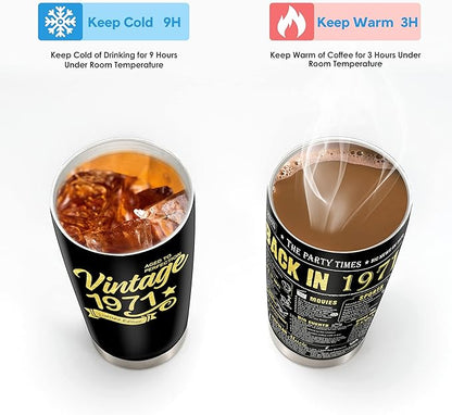 Happy 53th Birthday Tumblers Gifts for Men Women, Back in 1971 Stainless Steel Tumblers Gifts, 1971 53 Years Old Birthday Gift For Wife Husband Mom Dad