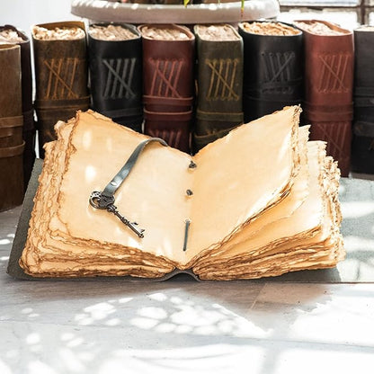 Leather Journal - Vintage Leather bound Journal For Women Men – Handmade Vintage Deckle Edge Paper – Vintage Key Closure - Book of Shadows -Leather Sketchbook - 10 inches X 7 inches