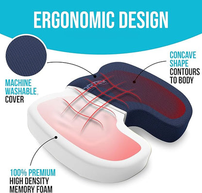 FORTEM Seat Cushion and Lumbar Support for Office Chair, Desk Chair Cushion, Memory Foam Office Chair Cushion, Non Slip Sitting and Back Pillow for Gaming, Car Seat Cushion, Chair Pad