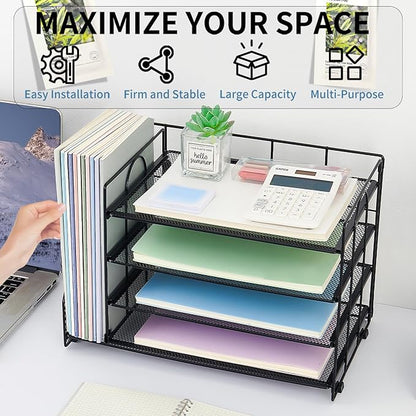 OPNCIE Desk Organizers and Accessories, 4 Tier Paper Letter Tray File Organizer, Office Organization Storage Desk Accessories Workspace Desktop Organizer for Classroom Office Supplies Decor, Black