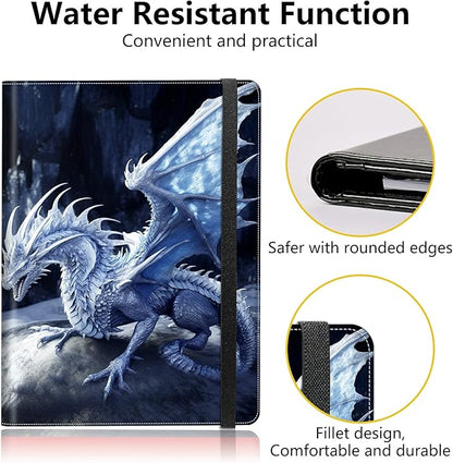 PU Leather Padfolio Folder Clipboard Portfolios Organizer Conference Document Organizer with Business Card Holder Storage Clipboard Writing Pad,Blue Dragon
