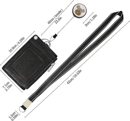 Cute ID Badge Holder Retractable Lanyard Reel Clip with Heavy Duty Carabiner, 5 Card Slots in 2 Sided with Key Ring and Zipper for Women Students Teens Girls Office Staff