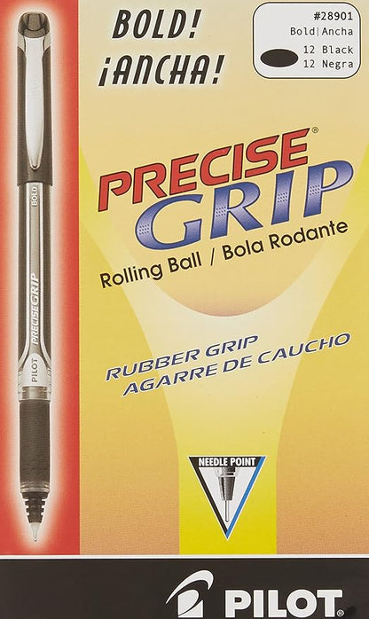 PILOT, Precise Grip Liquid Ink Rolling Ball Stick Pens, Bold Point 1 mm, Black, Pack of 12