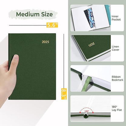SUNEE 2025 Weekly & Monthly Hardcover Planner 5.5" x 8.3" - 12 Month (January 2025 - December 2025), Small Hardcover Planner, Pocket, Notes, 100 GSM Paper, Deep Green